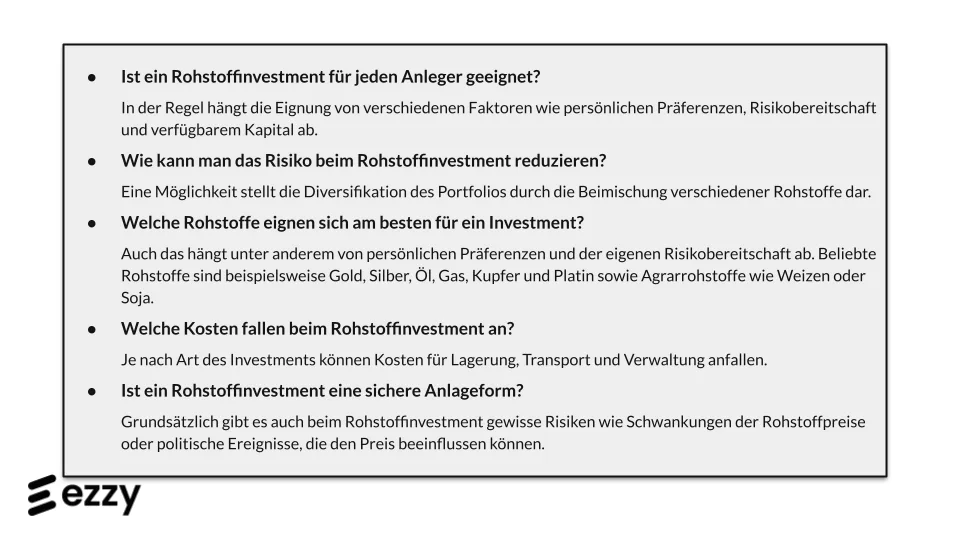 FAQ Rohstoffinvestment