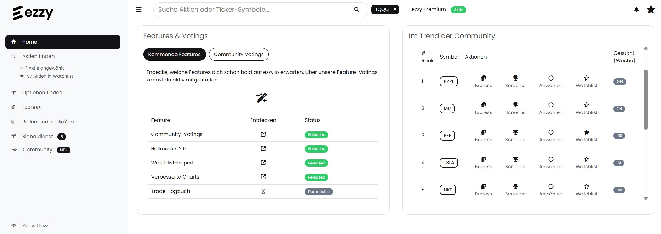 Statistiken am Homescreen