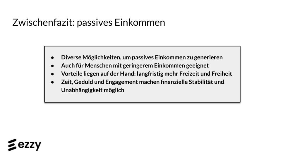 Zwischenfazit passives Einkommen generieren
